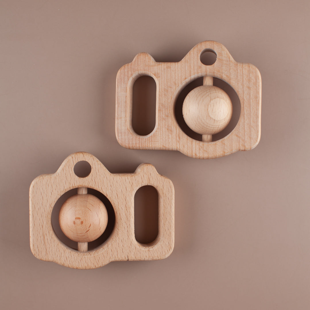 Wooden store camera teether